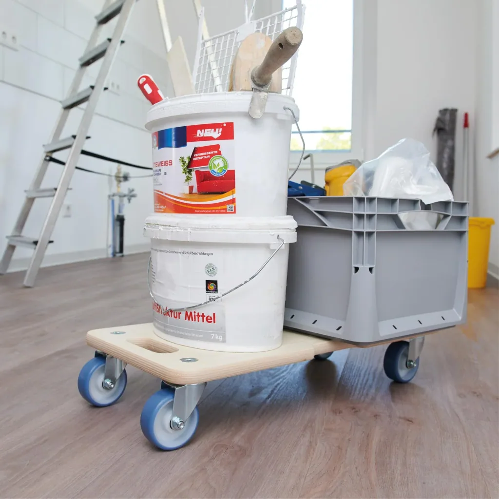 Transporthilfe MM 1325, 59 x 29 x 11 cm, softe Rollen Ø 75 mm, Rollenlager, Multiplex Birke FSC®, Tragkraft 300 kg