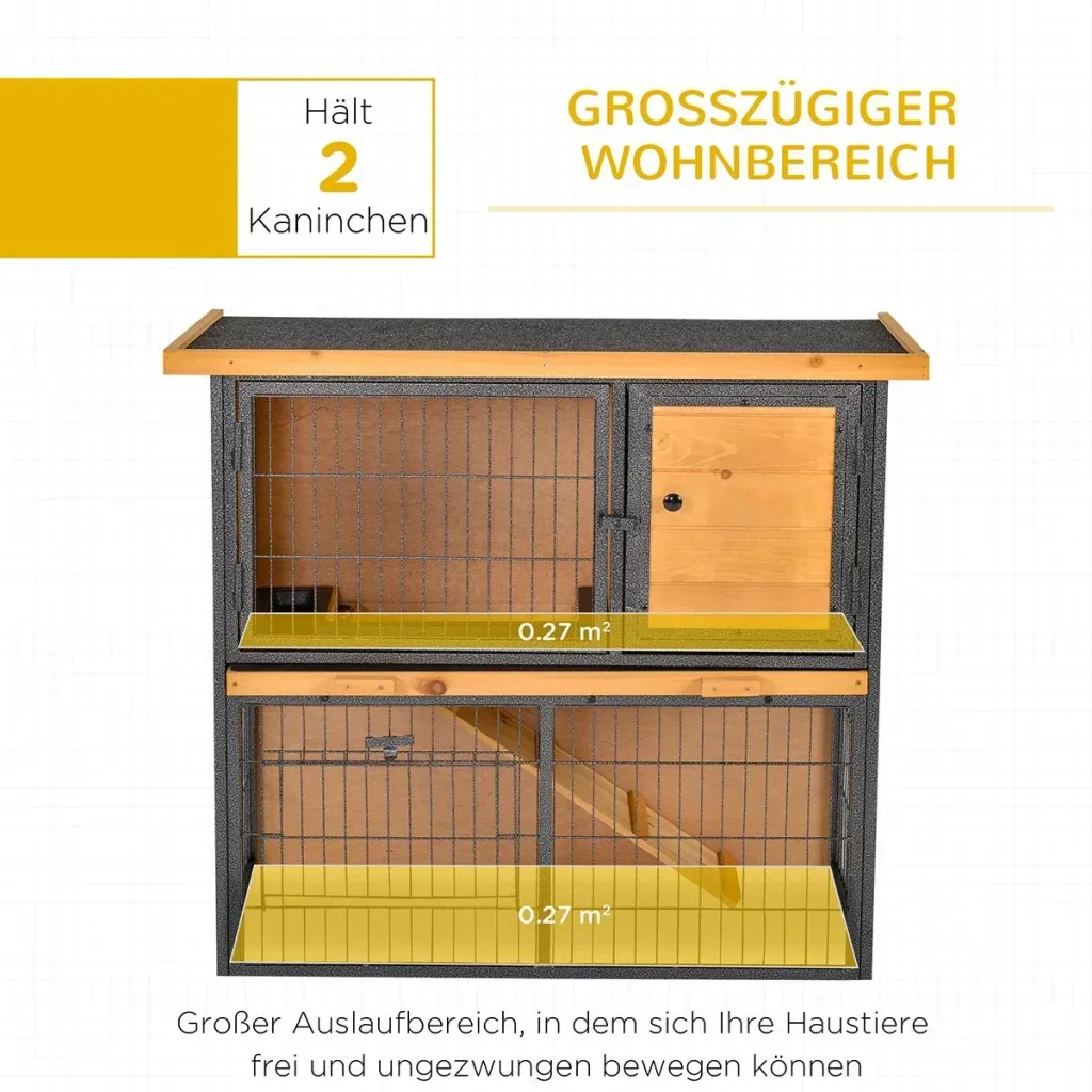Kaninchenstall erhöhtes Haustier Haus Kaninchenkäfig mit verschließbare Tür Holz-Metall Hellgelb 89,5 x 45 x 81 cm