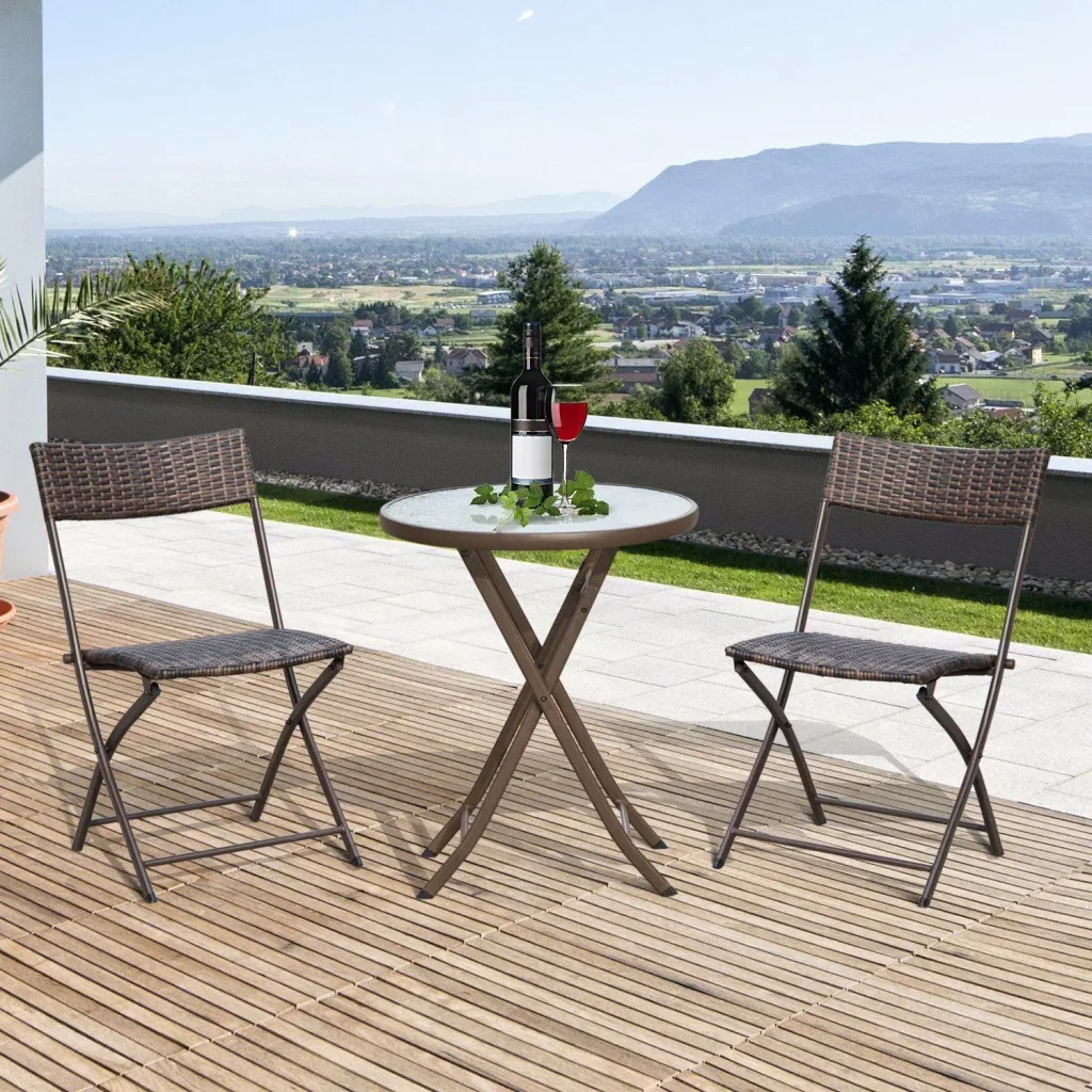 Bistroset Balkonset 3 tlg, Polyrattan Klappbar Braun