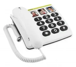 Schnurgebundenes Großtastentelefon PhoneEasy 331ph weiß, mit optischer Anrufsignalisierung, 3 Direktwahl-Fototasten