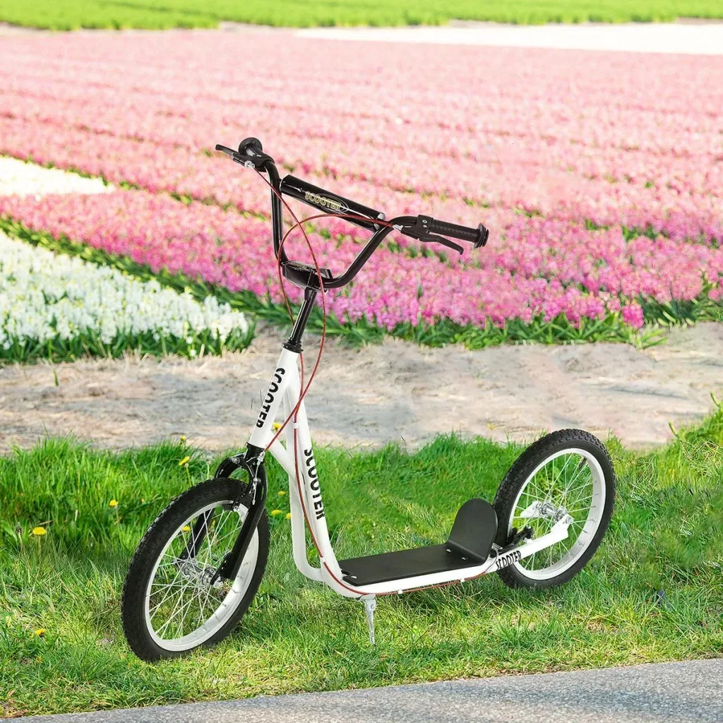 Kinderroller Scooter Tretroller Cityroller Kinder Roller Kickboard Luftreifen 16 Zoll Weiß 139 x 58 x 90-96 cm