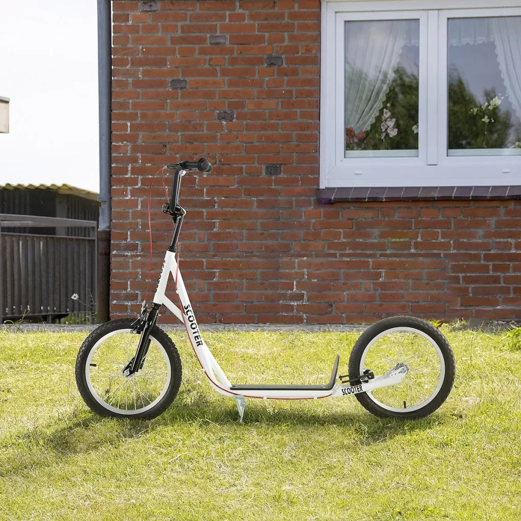 Kinderroller Scooter Tretroller Cityroller Kinder Roller Kickboard Luftreifen 16 Zoll Weiß 139 x 58 x 90-96 cm