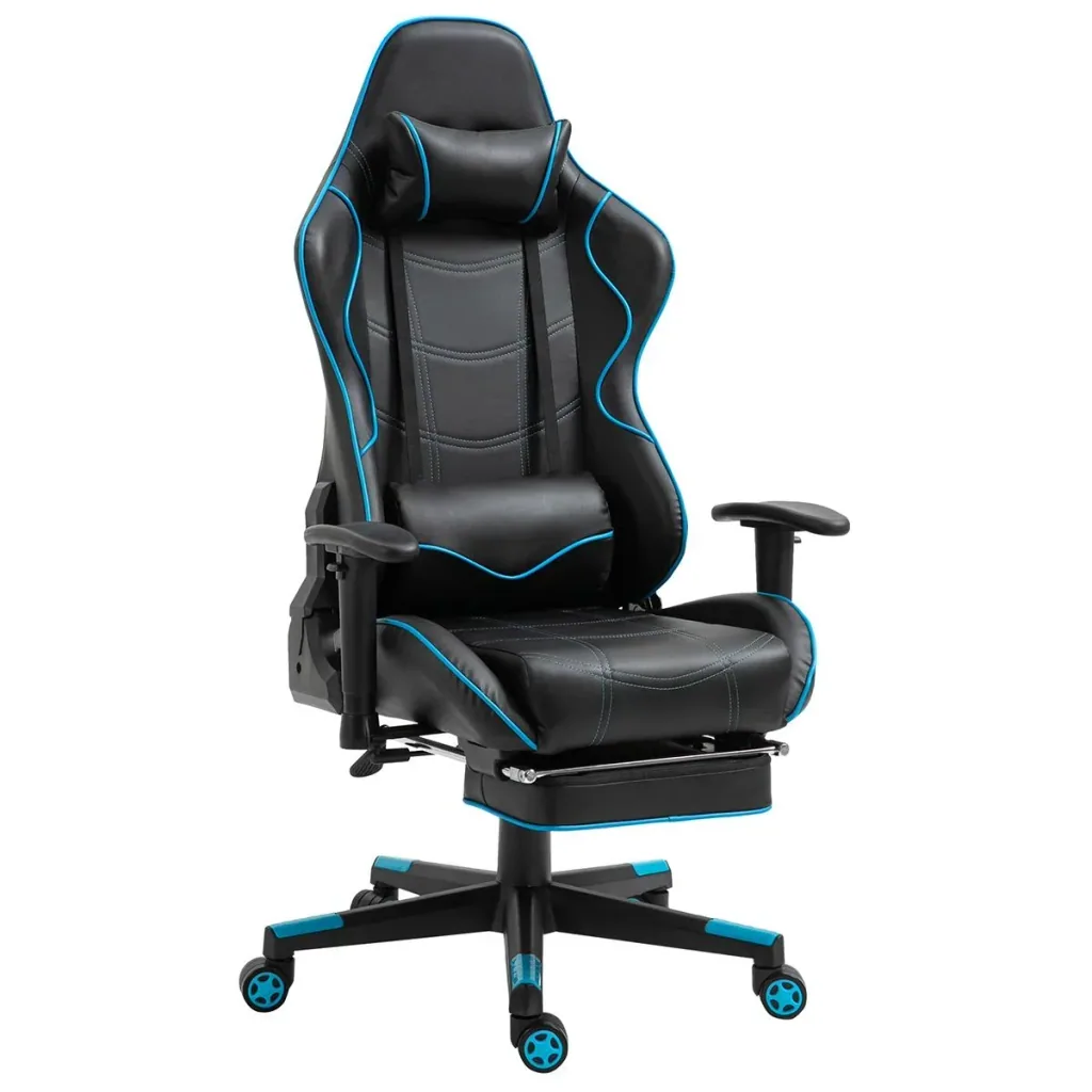 Gamingstuhl mit Kopfstütze Lendenkissen Bürostuhl mit Fußstütze höhenverstellbarer Schaumstoff Nylon Kunstleder Schwarz+