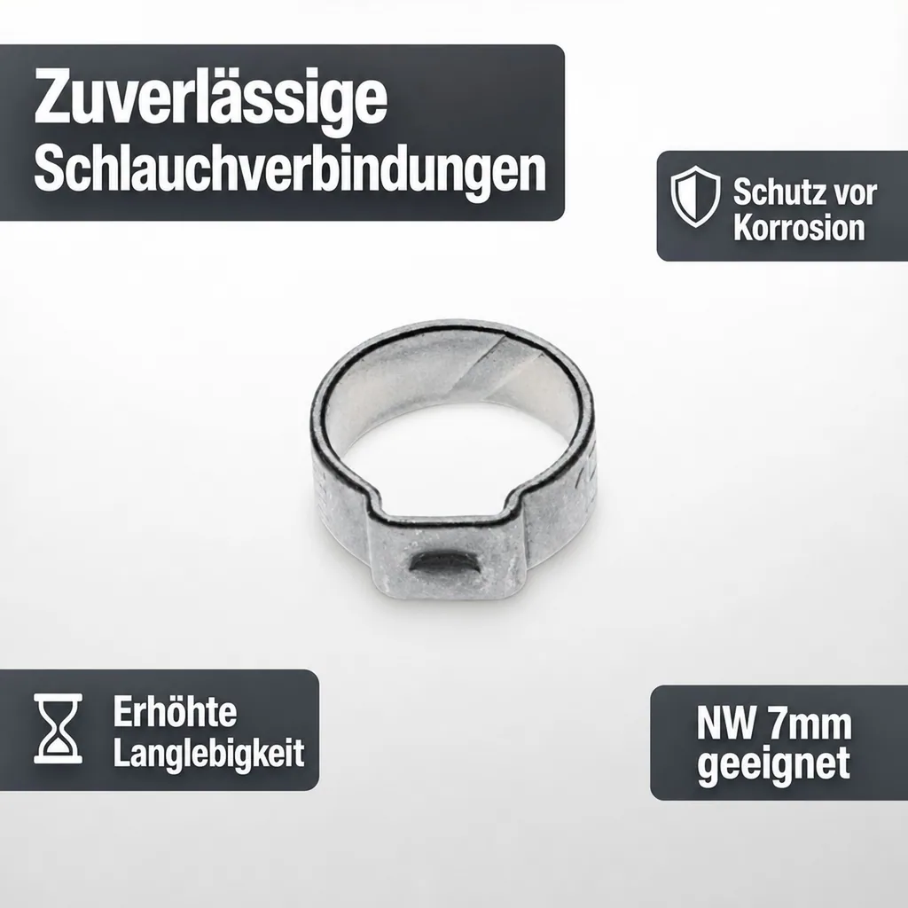 1-Ohr-Schlauchklemme für NW 7 mm, verzinkt, 100 Stück