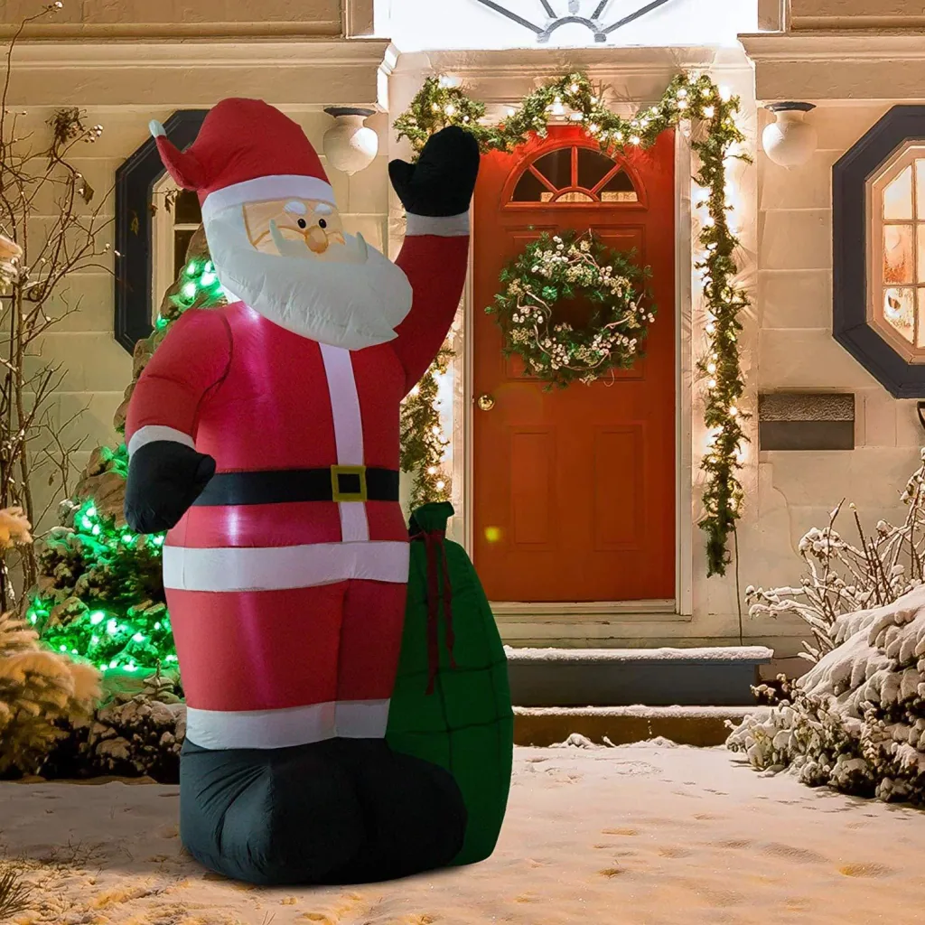 Selbstaufblasbarer Weihnachtsmann mit Geschenksack LED Gebläse Rot