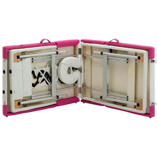 Klappbarer Massagetisch mit 4 Zonen, Aluminium weiß und rosa