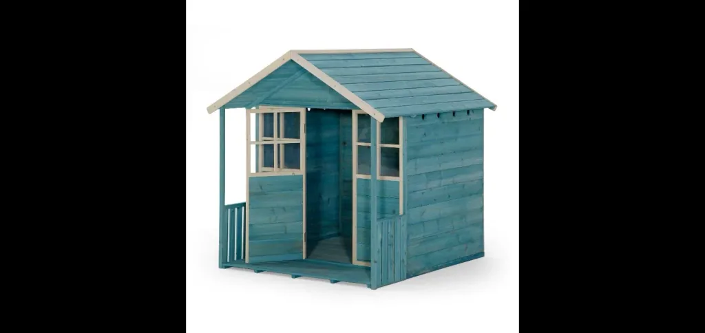 Holz Spielhaus Deckhouse, Outdoor-Spielhaus für Kinder aus Holz, Veranda, Spitzdach, türkis