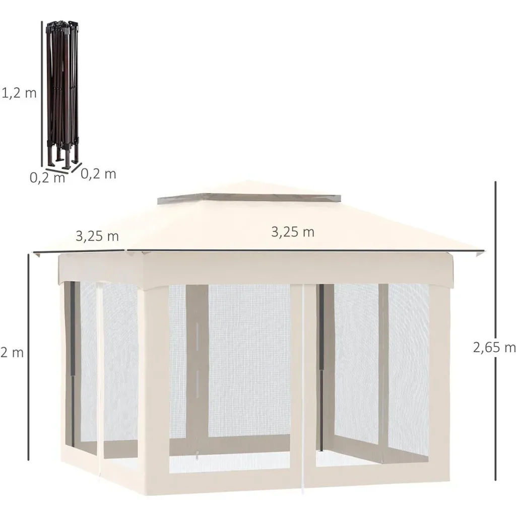Pop-up-Pavillon Gartenzelt mit Seitenwänden Pop-up-Pavillon cremeweiß 3,25 x 3,25 x 2,65 m