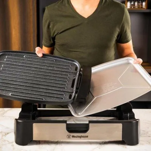 Westinghouse Edelstahl-Elektrogrill - Tischgrill - 1800W - 52,8x12,3x37,7cm - Schwarzer Marmor