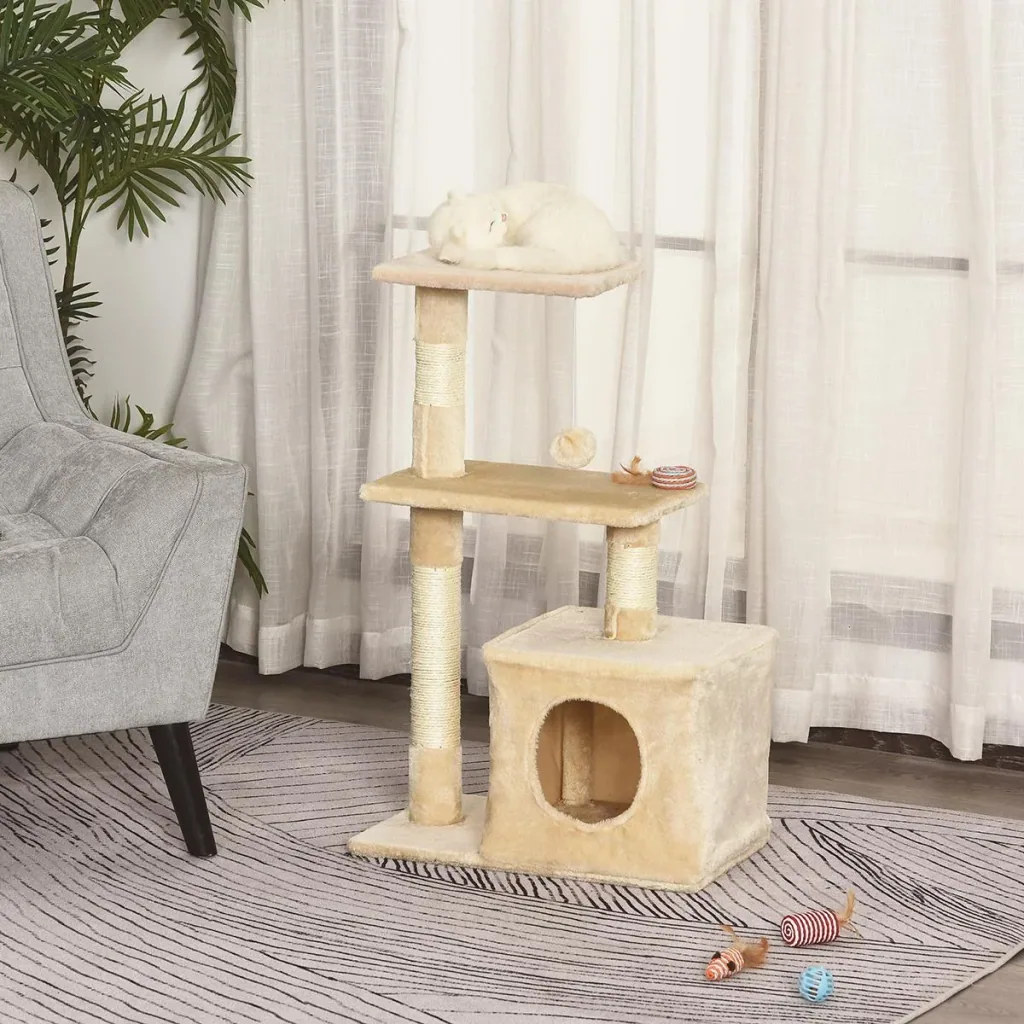 Kratzbaum mit Sisal Katzenbaum Kletterbaum Katzenmöbel Kratzbrett mit weichem Plüsch Katzenspielzeug stabil E1-Klasse Sp