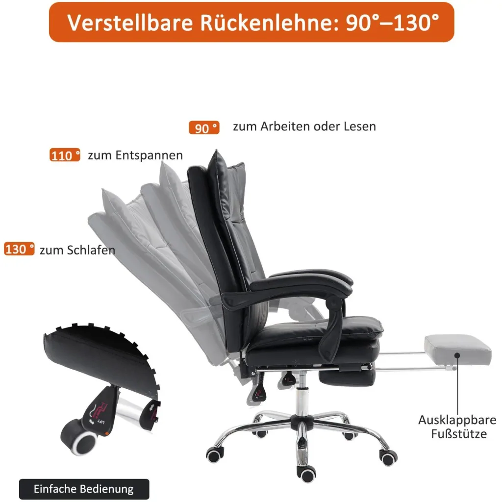 Chefsessel Bürosessel Bürostuhl Schreibtischsessel höhenverstellbar ergonomisch Schwarz 70 x 64 x (106 113) cm