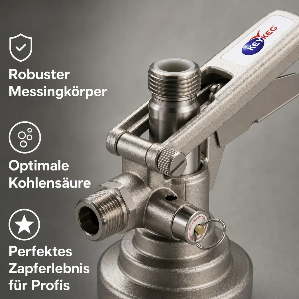 Zapfkopf, Keg Verschluss für KeyKeg Fässer - Mit Sicherheitsventil & Edelstahl-Fühler für Bier, Wein & Softdrinks