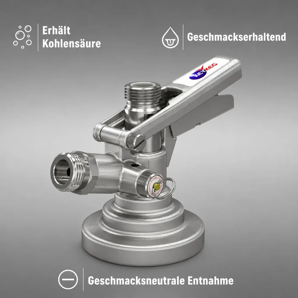 Zapfkopf, Keg Verschluss für KeyKeg Fässer - Mit Sicherheitsventil & Edelstahl-Fühler für Bier, Wein & Softdrinks
