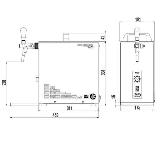 Zapfanlage, Bierzapfanlage, Bierkoffer, Durchlaufkühler PYGMY 25 1-leitig Trockenkühler, 35 Liter/h, 5/8 Anschluss, Green Line