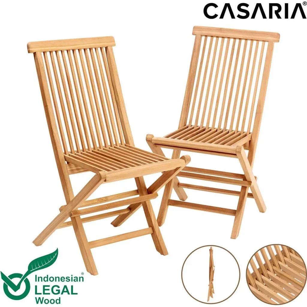 Klappbarer Gartenstuhl 2 Stück - Teak - 46,5x59x92 cm