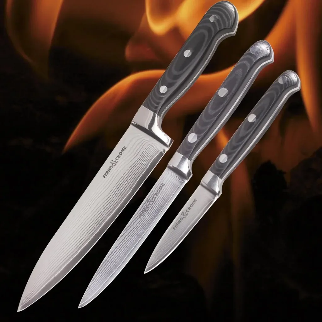 Damast-Messer-Set, 3-teilig