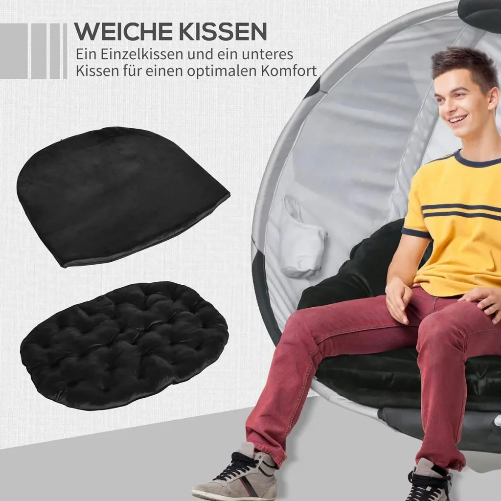 Hängesessel Hängekorb mit Gestell Fußballdesign Hängeschaukel Hängestuhl mit Kissen Korb faltbar Stahl