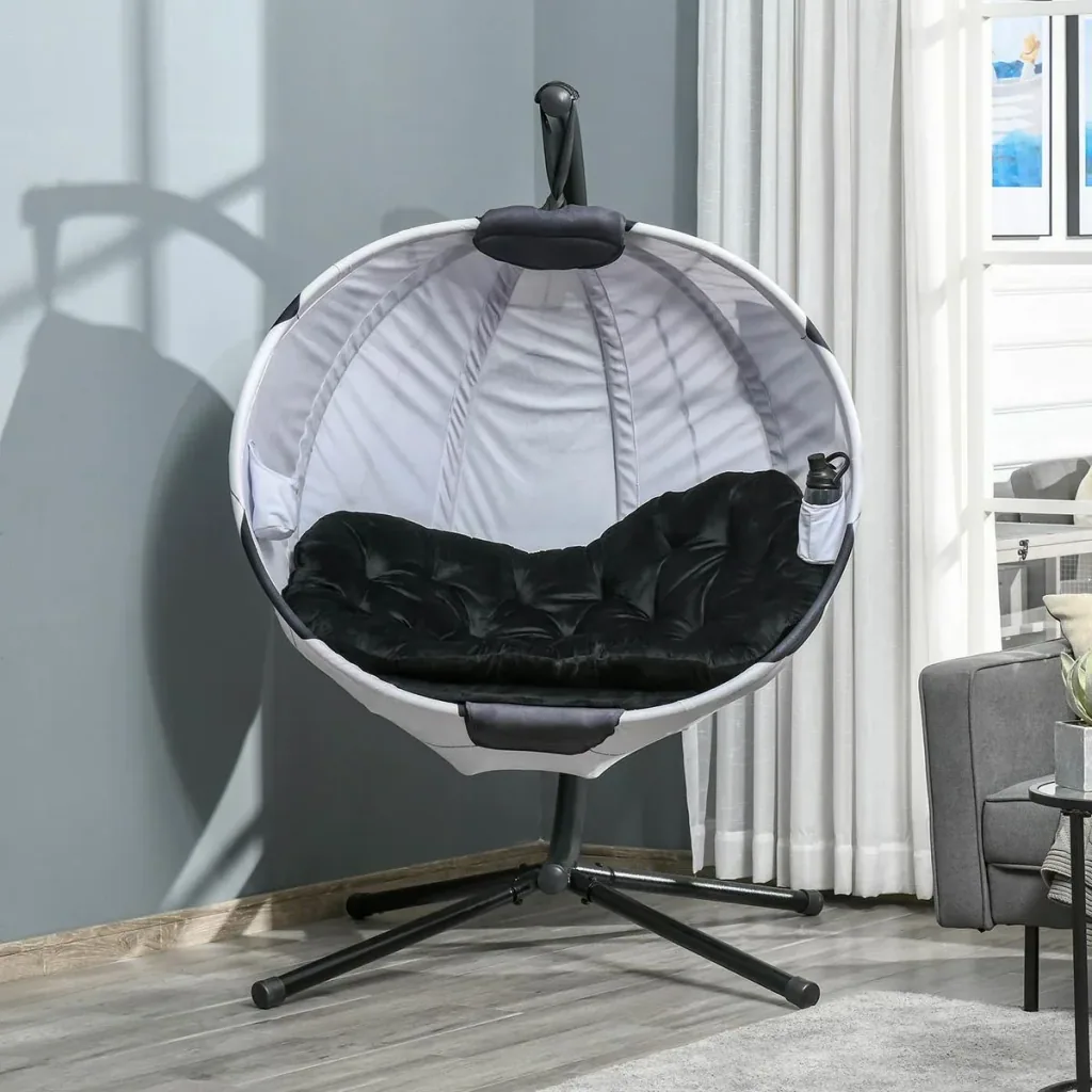 Hängesessel Hängekorb mit Gestell Fußballdesign Hängeschaukel Hängestuhl mit Kissen Korb faltbar Stahl