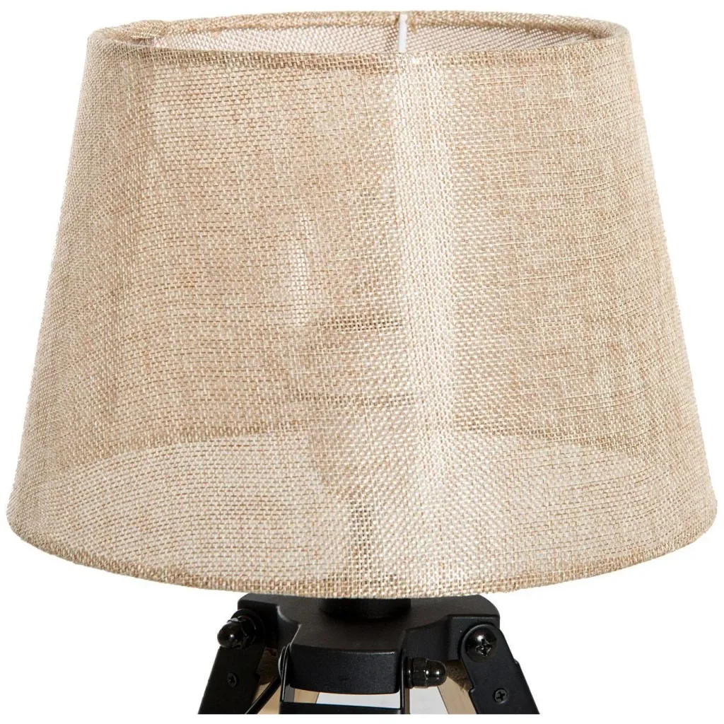 Tischlampe Dreibein Tischleuchte E27 Leinenoptik Kiefer Beige