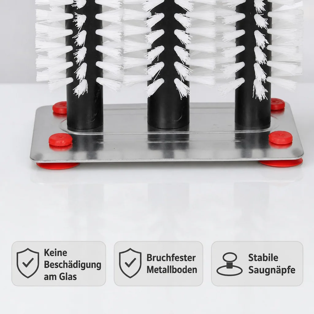 Gläserspülbürste, Gläserspülgerät mit Metallboden, 3 x 25 cm