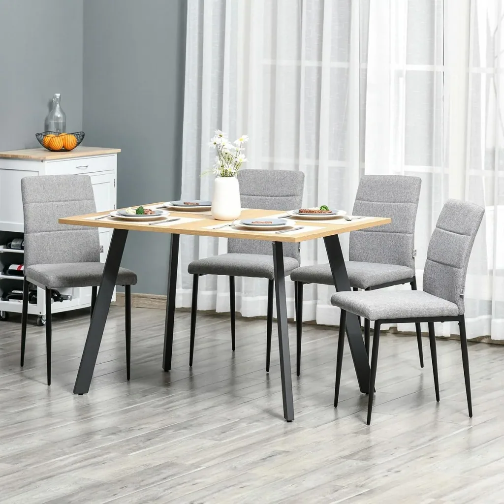 4er-Set Küchenstühle Esszimmerstühle Bürostuhl mit Rückenlehne Polstersessel Kunstleder Sessel Holzbeine Grau 41,5 x 54,