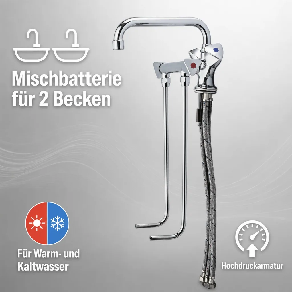 Wasserhahn, Küchenarmatur, Wasserarmatur - für Warm und Kaltwasser, Hochdruck für 2 Becken