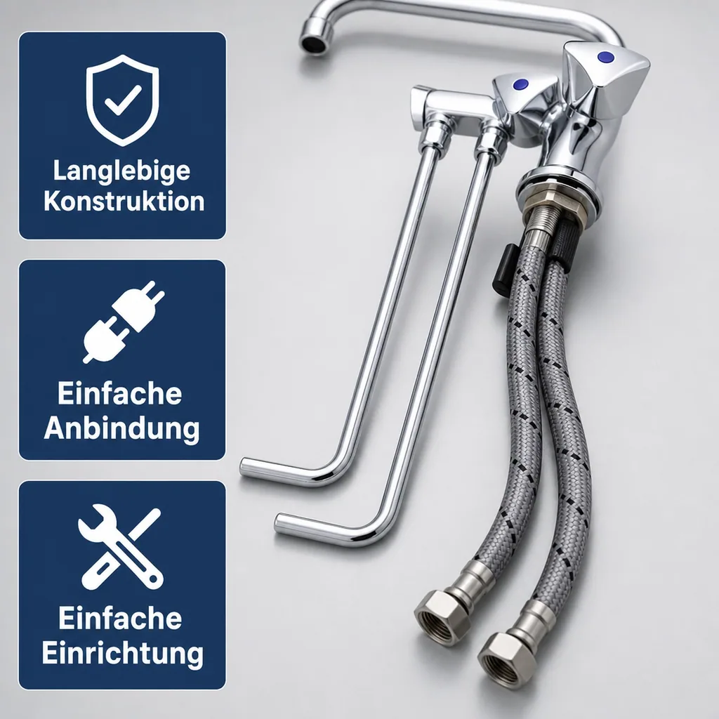 Wasserhahn, Küchenarmatur, Wasserarmatur - für Warm und Kaltwasser, Hochdruck für 2 Becken