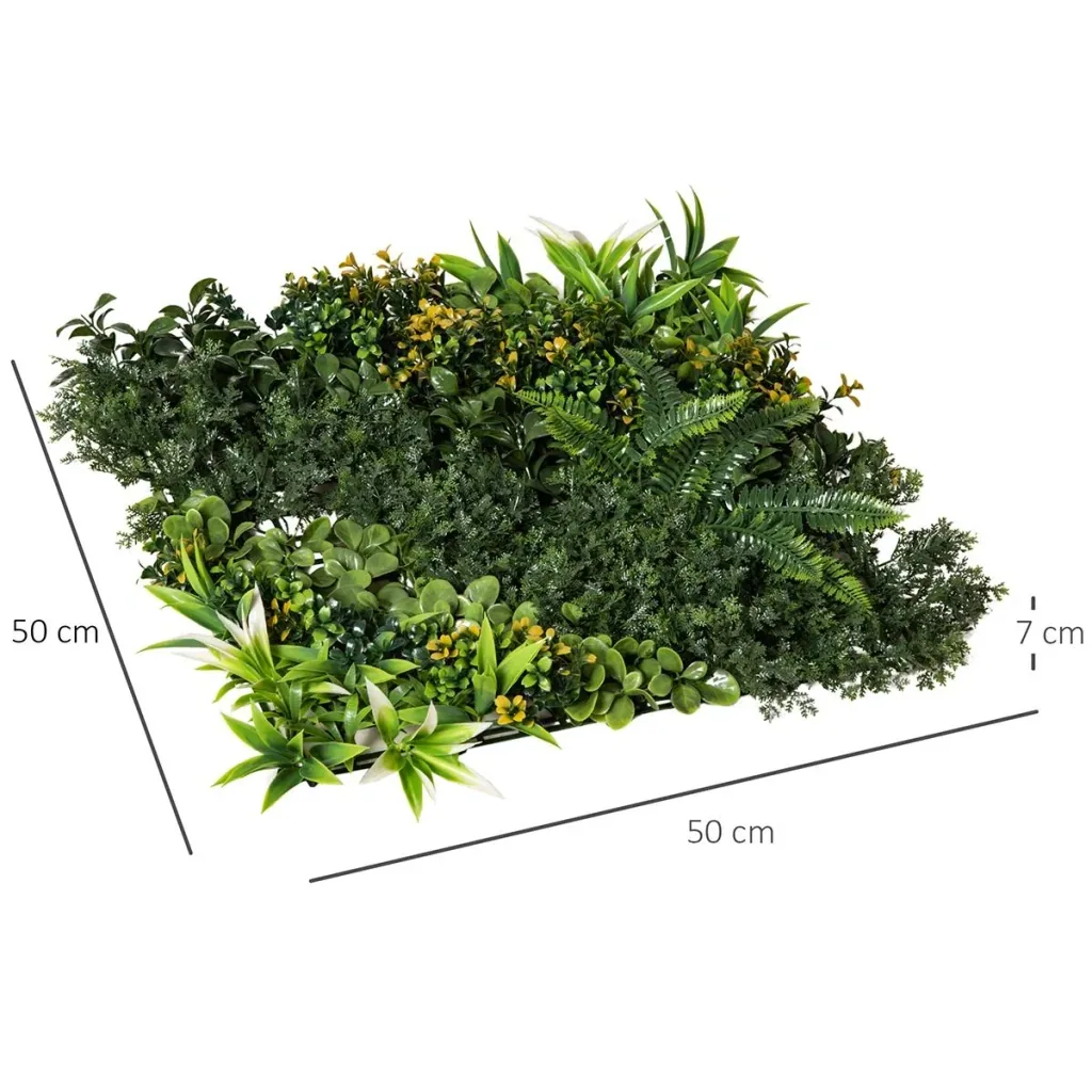 12 Stück künstliches Pflanzenwand Hecke 50x50 cm UV-Schutz Sichtschutz Mehrblättriges Design Heckenpflanze für Garten Ou