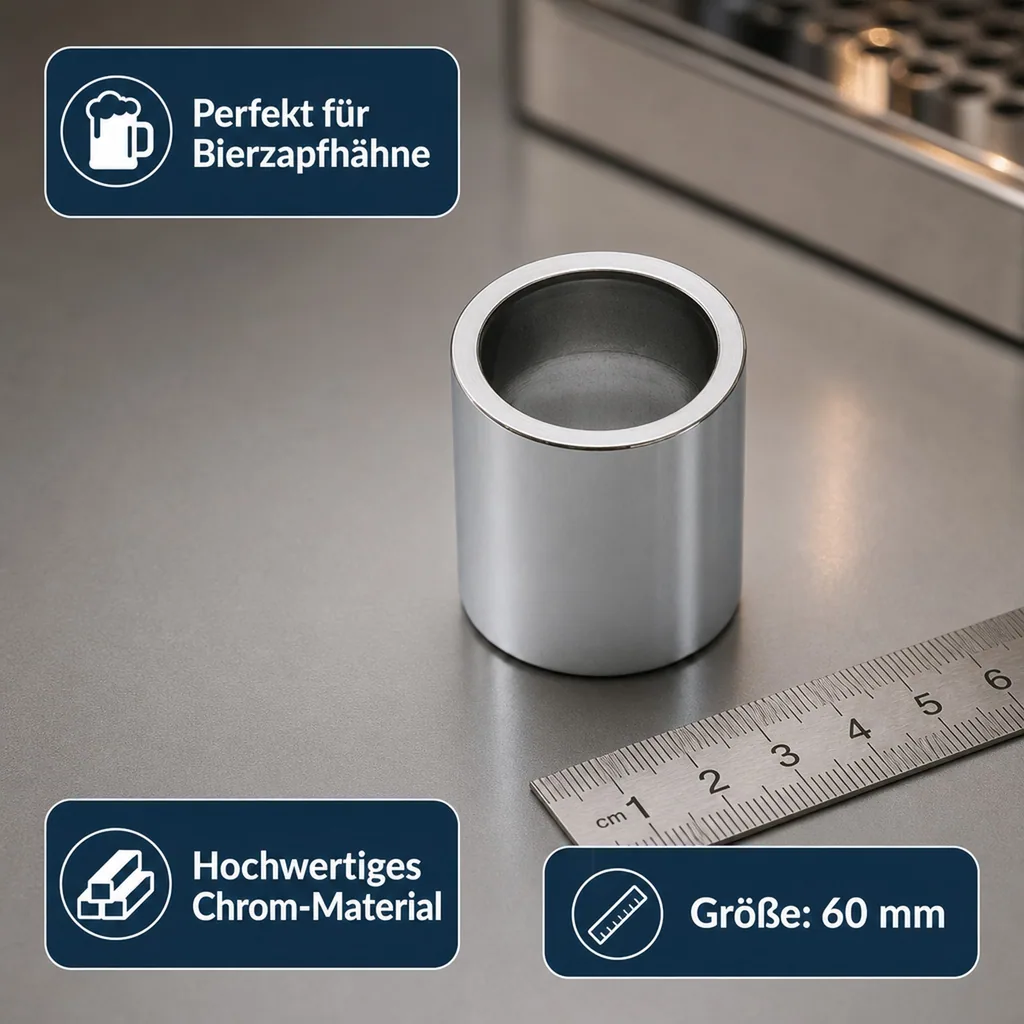 Distanzhülse, Abstandshalter, Abstandshülse - für Schankhahngewinde, 60 mm, Chrom