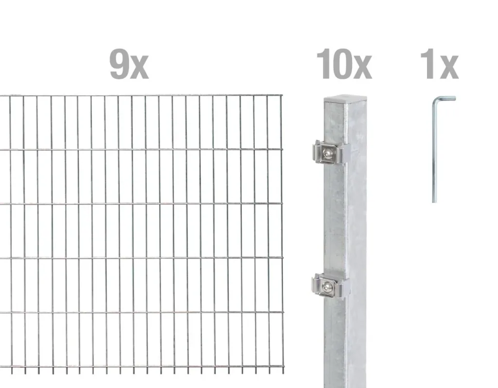 Doppelstabmattenzaun Komplettset, feuerverzinkt, Höhe 140 cm, Länge 18 m