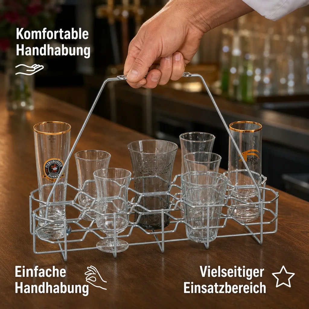Glasträger für 10 Gläser | Getränke- & Geschirrkorb aus Metall (verzinkt)