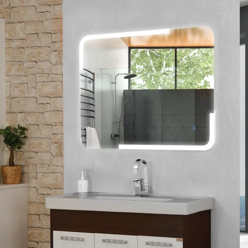 Badezimmerspiegel mit LED-Touch-Beleuchtung, weiß