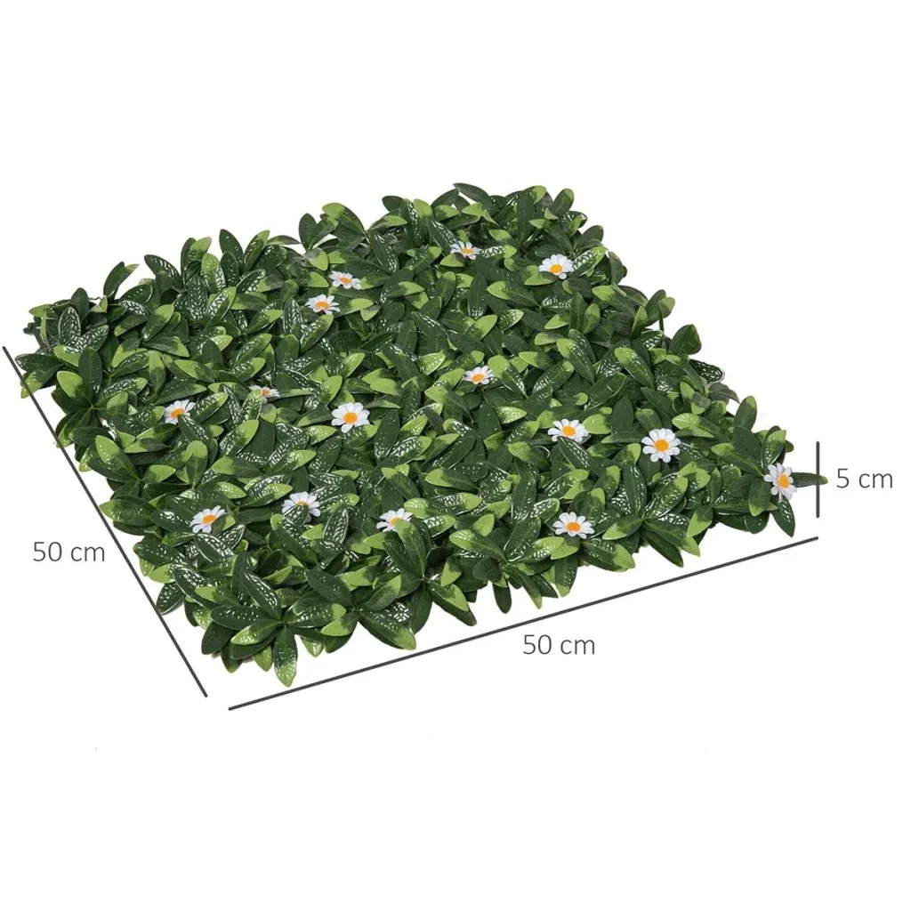 12 Stück künstliches Pflanzenwand Hecke 50x50 cm UV-Schutz Sichtschutz Rhododendronblätter Design Heckenpflanze für Gart