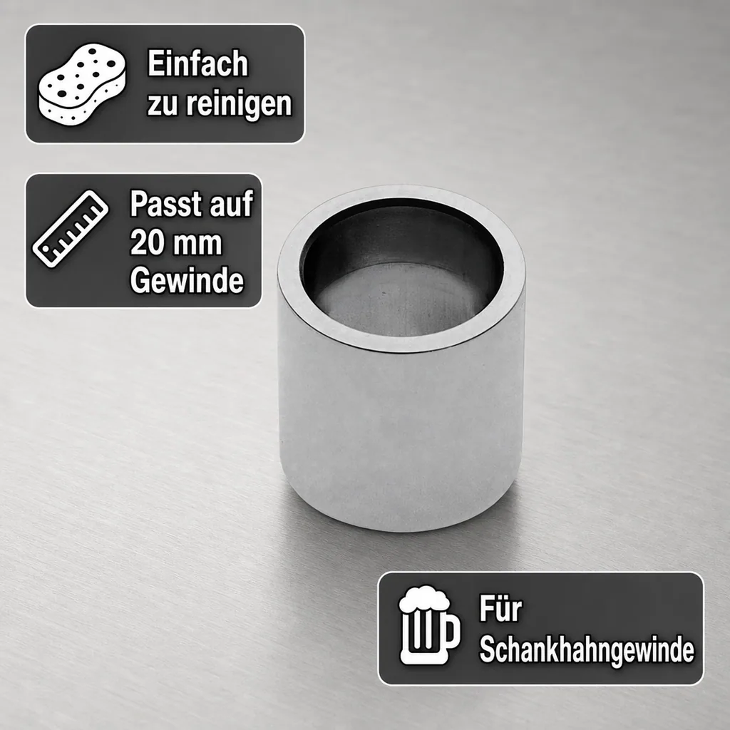 Distanzhülse, Abstandshalter, Abstandshülse - für Schankhahngewinde, 20 mm, Chrom