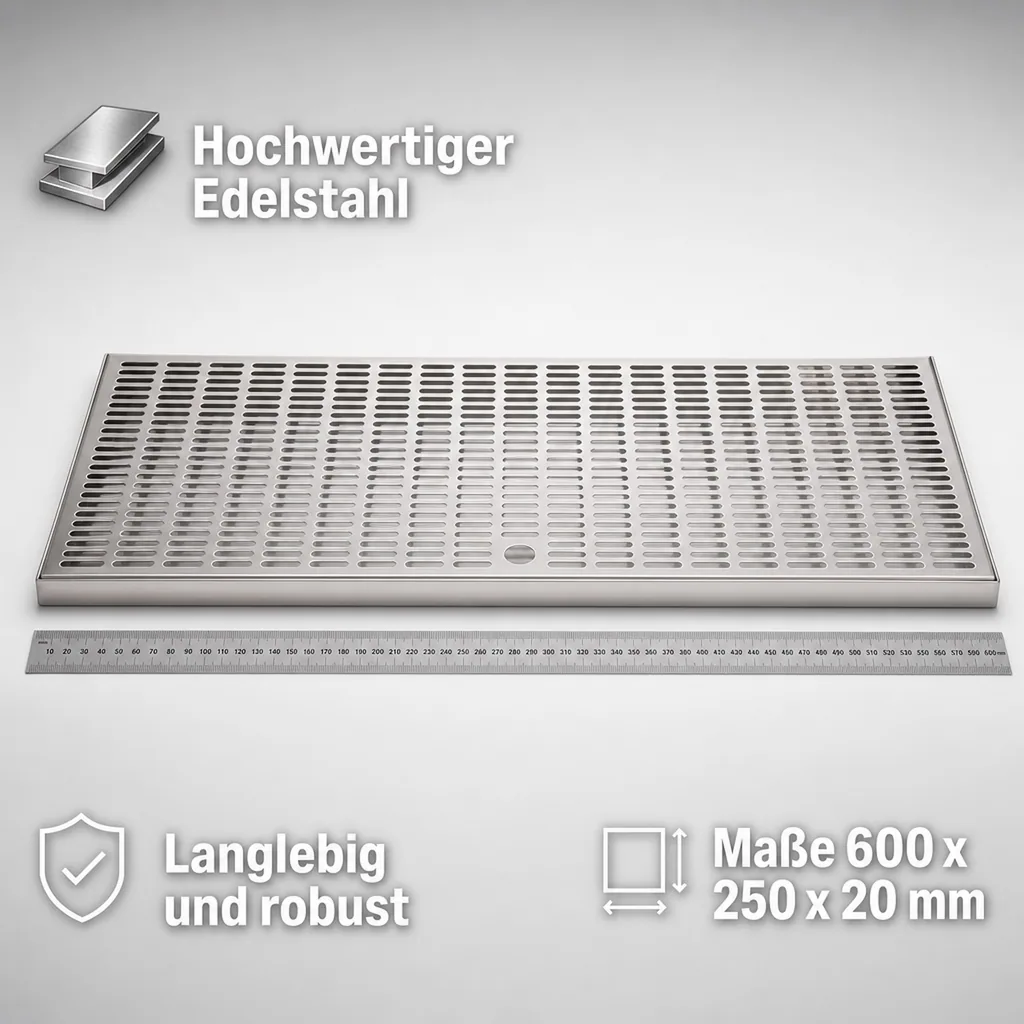 Tropfblech, Abtropfblech, Tropfschale - Edelstahl, 600 x 250 x 20 mm
