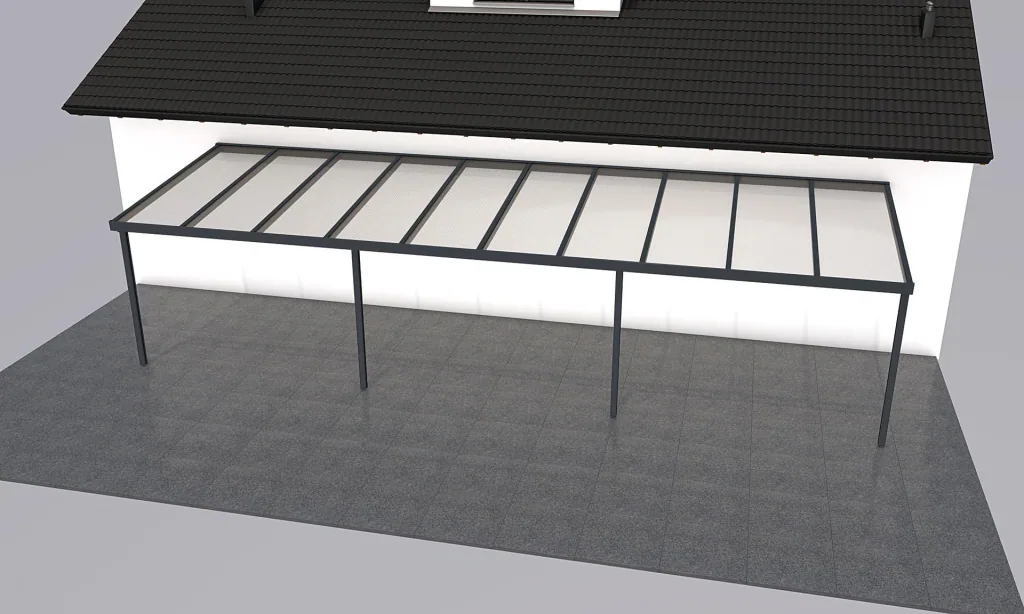 Terrassendach Premium, anthrazit, 10140 x 3060 mm - Polycarbonat Stegplatten 16 mm, klar