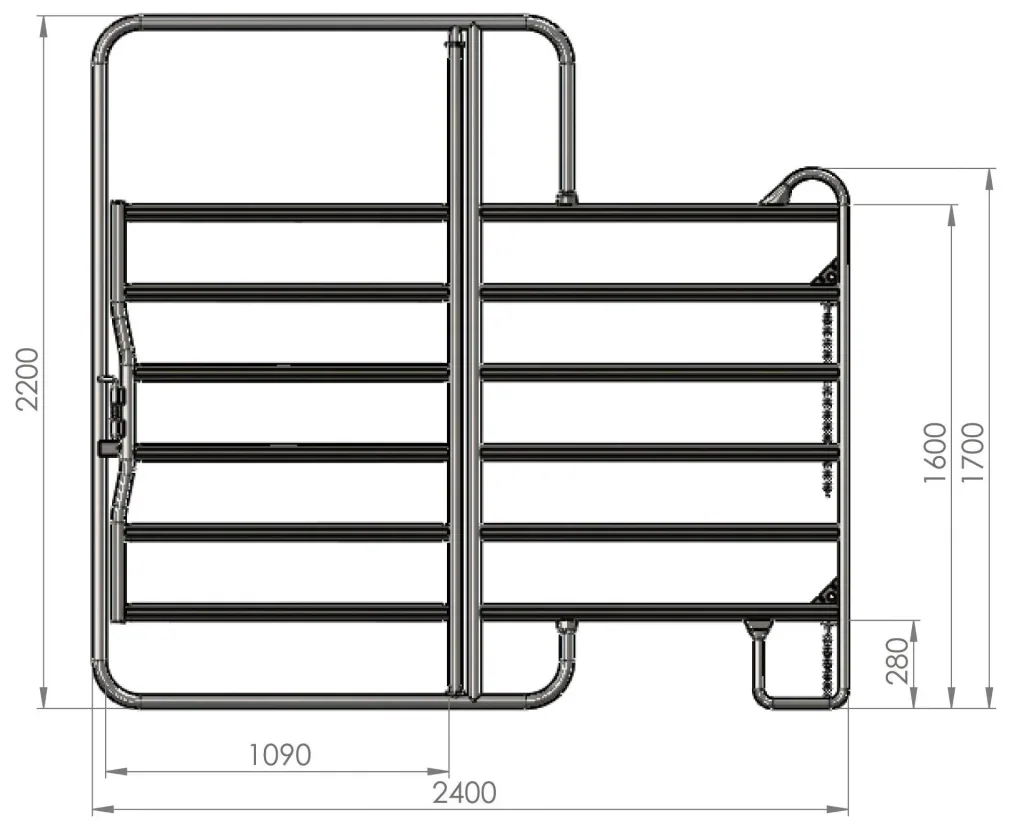 Weidepanel - Zaunelement mit Tor, 2,4 m Länge, Gesamthöhe 2,2 m