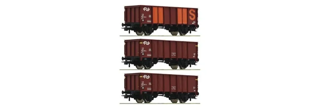 3er Set offene Güterwagen, Bauart GTOW, der Niederländischen Staatsbahnen