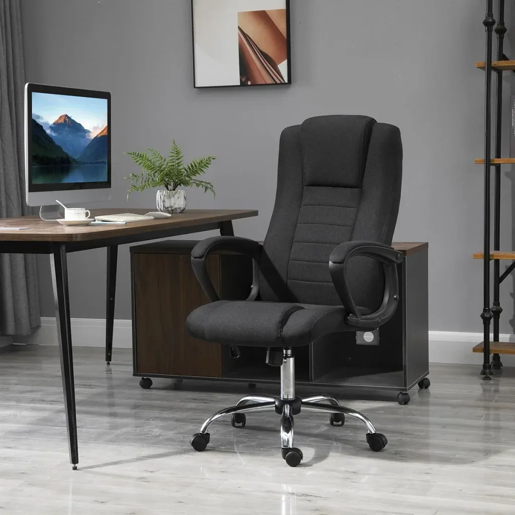 Bürostuhl Computerstuhl mit Wippenfunktion Kopfstütze ergonomischer Schreibtischstuhl drehbar höhenverstellbar Leinen-To