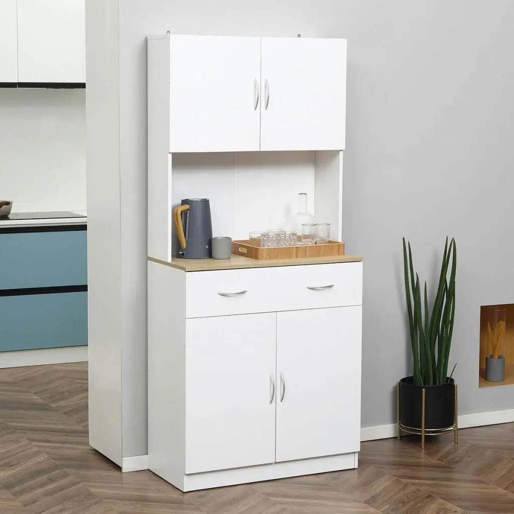 Küchenschrank 180 cm Küchenbuffet Hochschrank Geschirrschrank Esszimmerschrank mit Schubladen Schrank Weiß 80 x 40 x 18