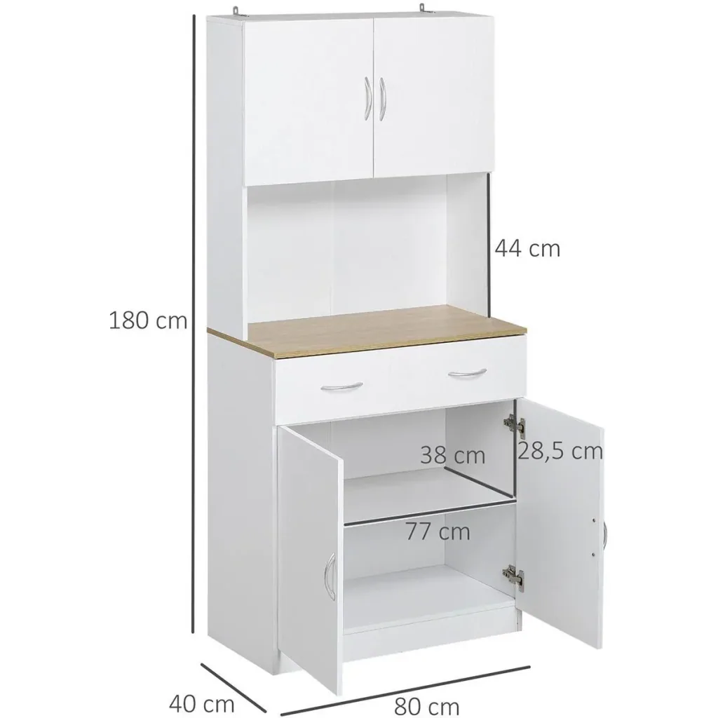 Küchenschrank 180 cm Küchenbuffet Hochschrank Geschirrschrank Esszimmerschrank mit Schubladen Schrank Weiß 80 x 40 x 18
