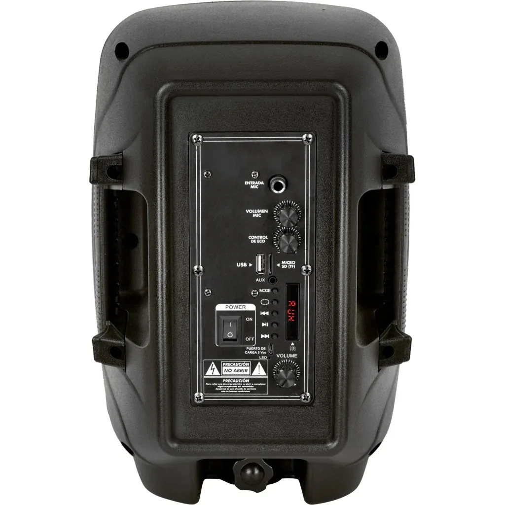 VT-6208 Mobiler batteriebetriebener Lautsprecher mit Bluetooth, kabelgebundenem Mikrofon und LED-Lichteffekt - RGB - 15W