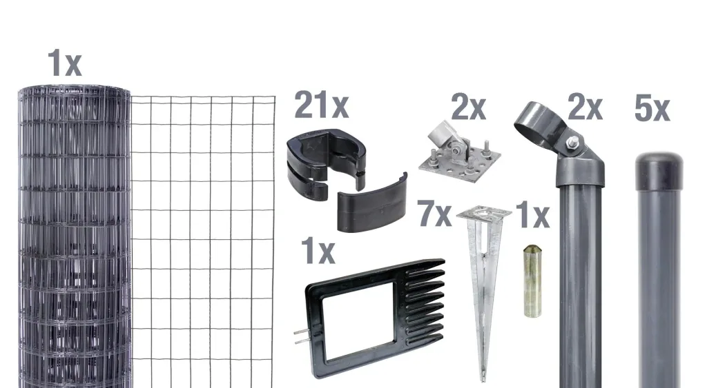 Fix-Clip Pro als Zaun-Komplettset, mit Einschlagbodenhülse, anthrazit, Höhe 102 cm, Länge 10 m