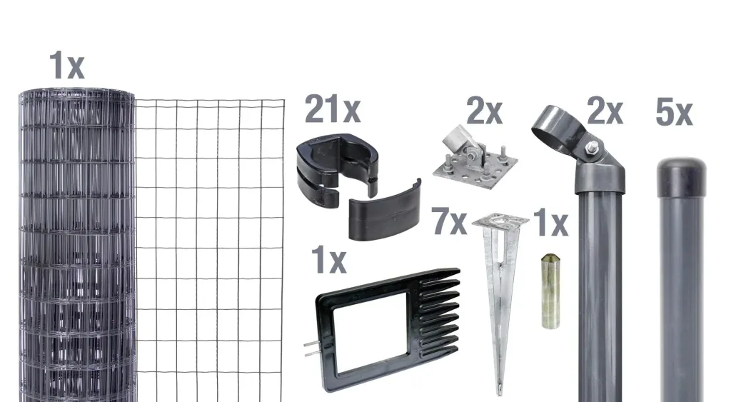 Fix-Clip Pro als Zaun-Komplettset, mit Einschlagbodenhülse, anthrazit, Höhe 102 cm, Länge 10 m