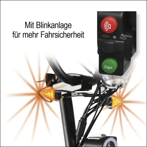 E-Roller "Camper" Safety 20 km/h inklusive Einkaufskorb, Blinkanlage und Gepäck-Case schwarz