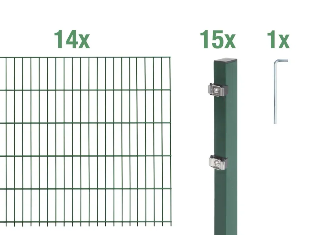 Doppelstabmattenzaun Komplettset, grün, Höhe 80 cm, Länge 28 m