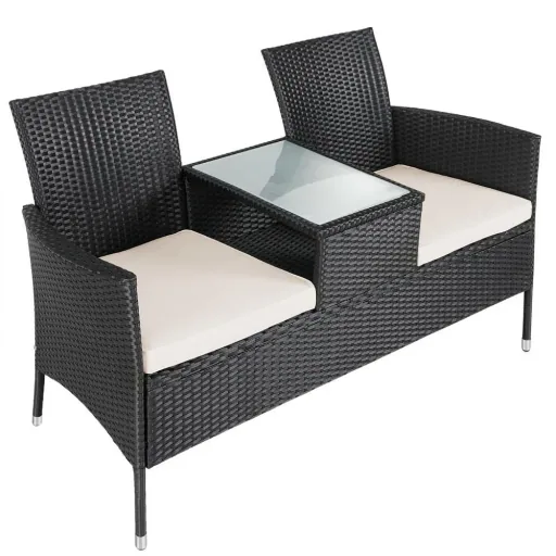 Gartenbank / Love Bench - Polyrattan- 143x55x88cm - schwarz
