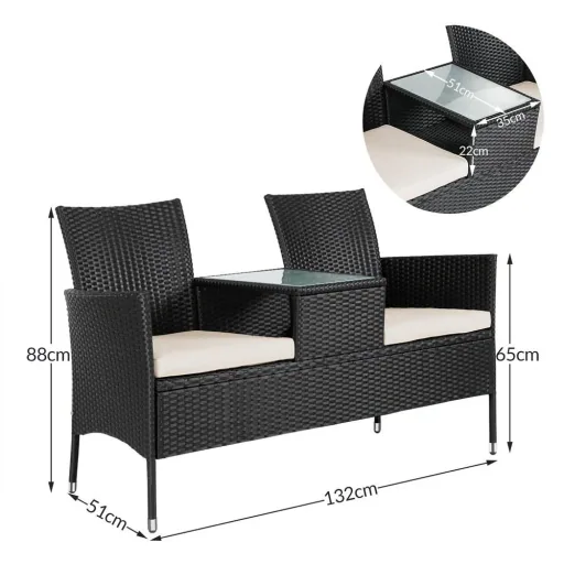 Gartenbank / Love Bench - Polyrattan- 143x55x88cm - schwarz