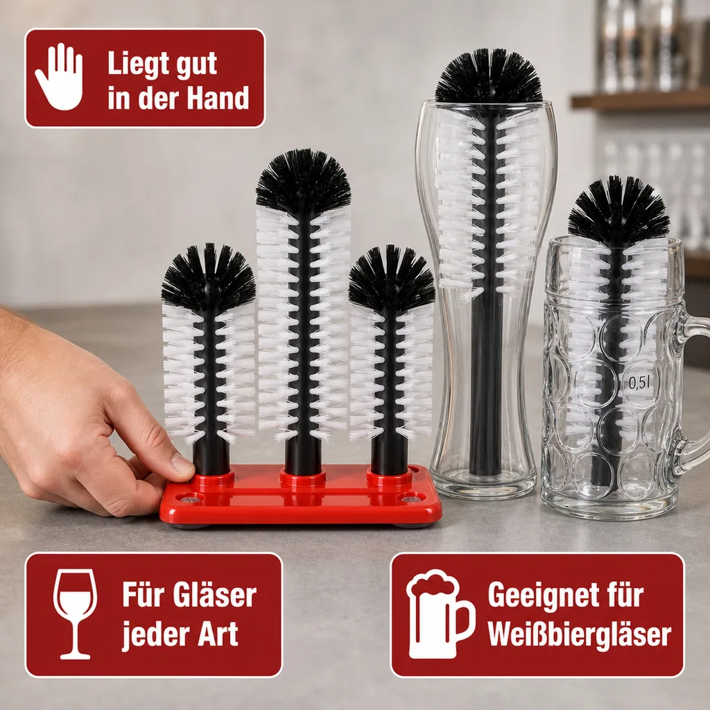 Gläserspülbürste, Gläserspülbürstengarnitur - GR-2 - 2 x 18 + 1 x 24 cm
