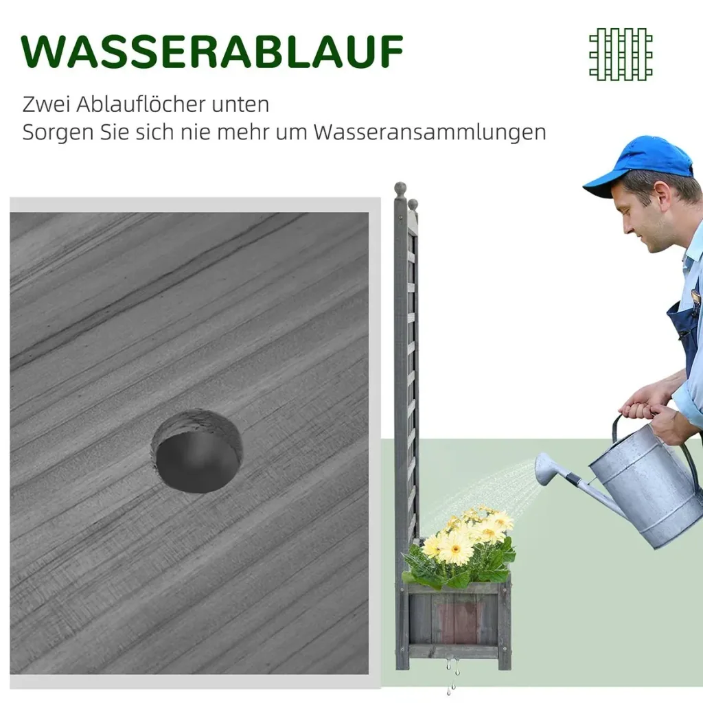 Pflanzkasten Blumenständer Rankgitter Rankkasten Rosenbogen mit Leckage-Löcher Garten Holz Hellgrau 64 x 28 x 120 cm